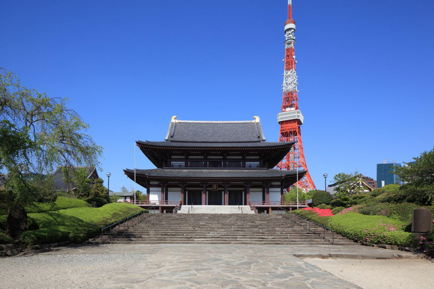 Zojoji Temple Main Hall and the Tokyo Tower